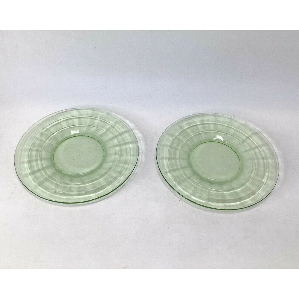 2 Vintage Green Block Optic Depression Glass Plates‎ 6